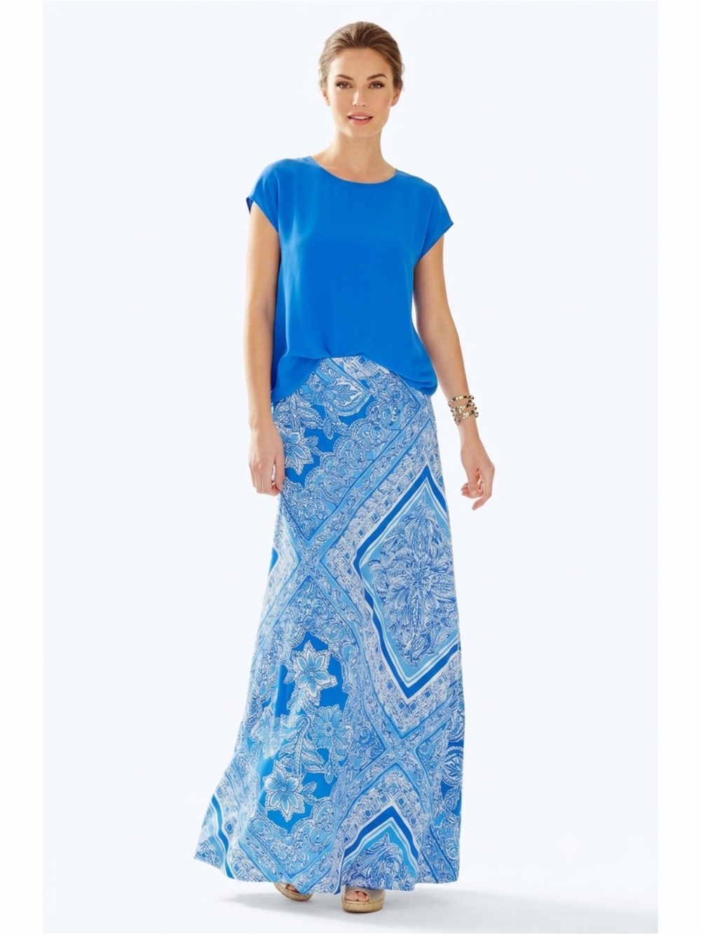 Lilly Pulitzer Nola Stretch Maxi Skirt in Blue Crush Open Water Womens XS